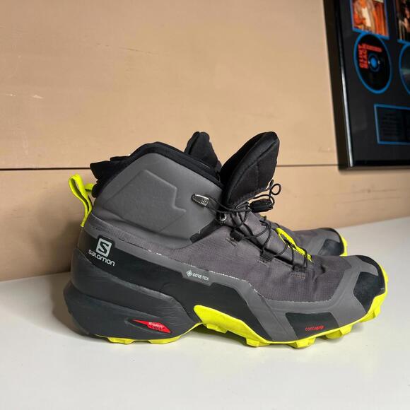 Salomon Cross Hike Gore-Tex Trail Hiking Shoes Men’s 8.5 Gray Yellow Vibram